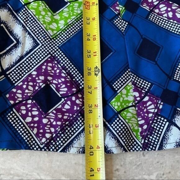 Traditional African Two Pc Dress Set Wax Fabric Blue Green Purple Custom Kitenge - Picture 3 of 15